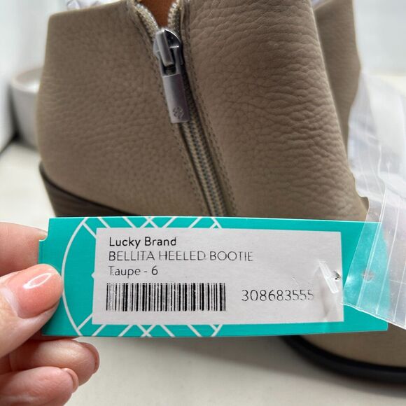 Lucky Brand Bellita Leather Heeled Ankle Booties Side Zip Taupe Womens US 6 NWOB - Picture 11 of 12